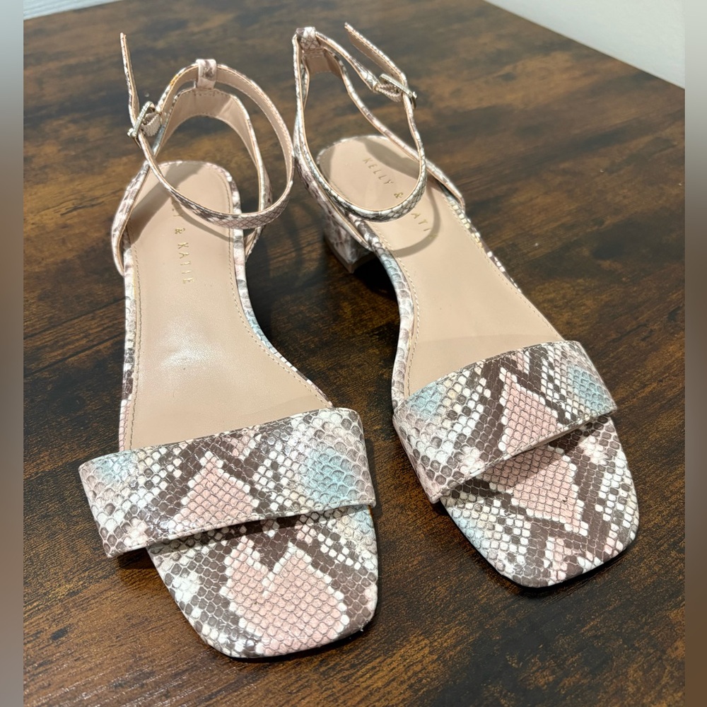 Kelly & Katie Snakeskin Sandals - Pink and Brown
